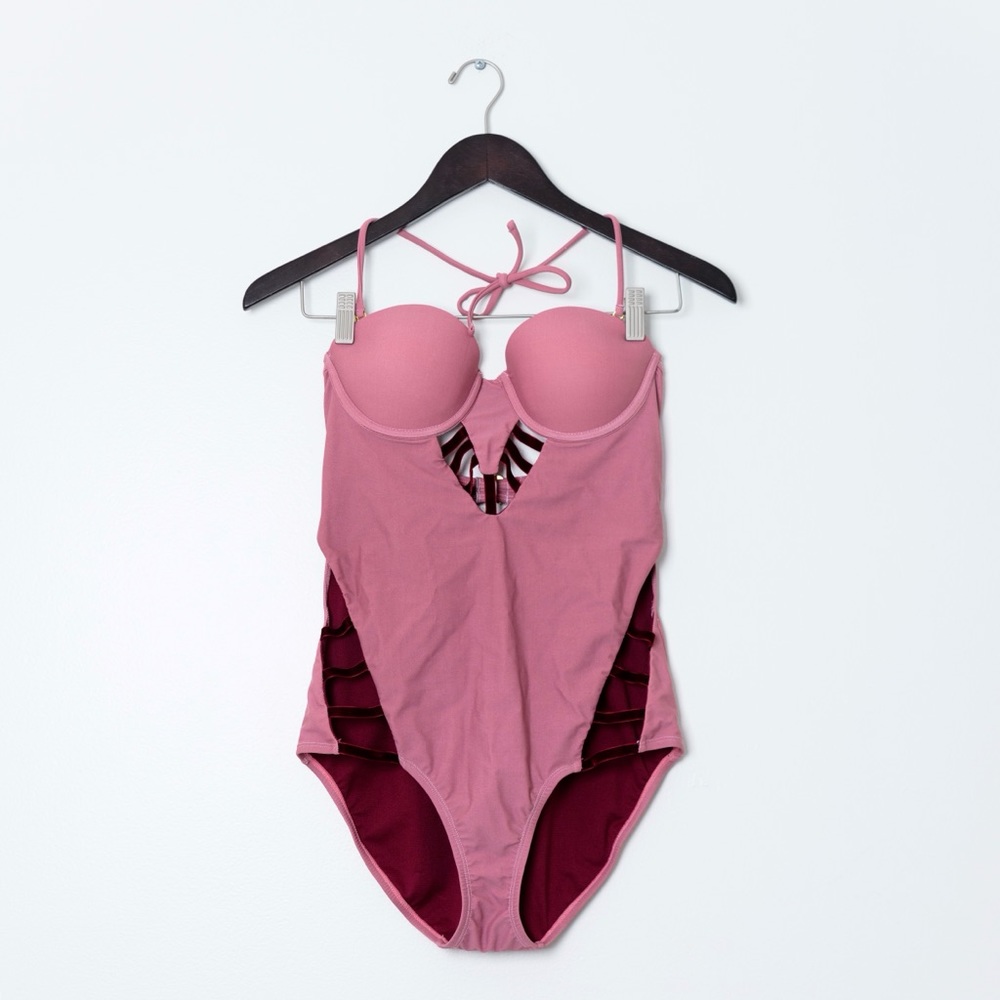NWT Breaking Waves vintage style one piece pink swimsuit size S